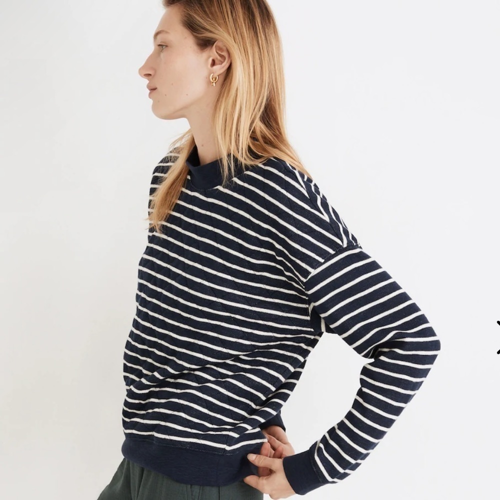 Madewell Quilted Studio Mockneck Sweatshirt in Stripe in size XS - Picture 11 of 11